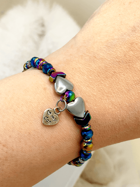 Cat's Meow Bracelets Gaia's Designs  bracelet, cat charm, fall, healing, hematite, stretch