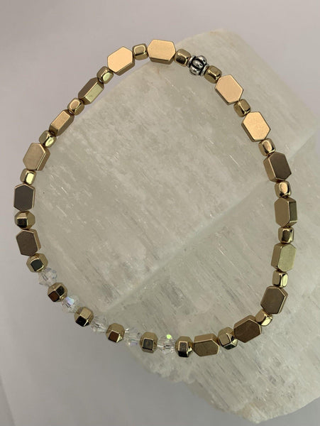 Dainty G Glam Bracelets Gaia's Designs crystal, healing, hematite, semi precious, stretch
