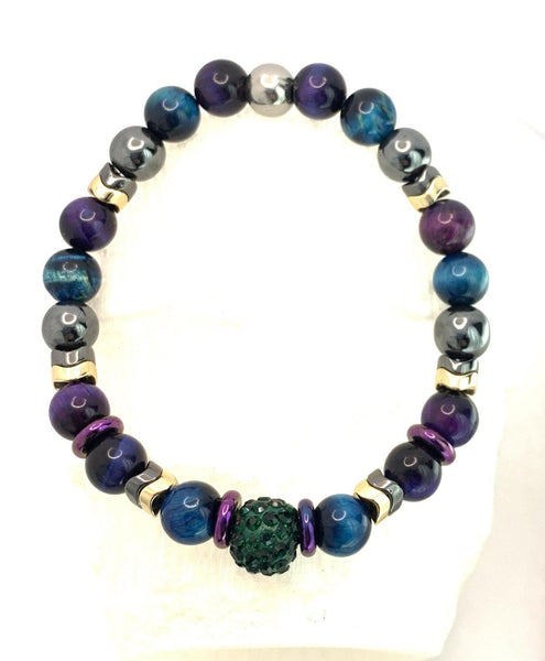 New York Minute Bracelets Gaia's Designs glam, healing, hematite, rhinestone, semi precious, stretch, tiger's eye