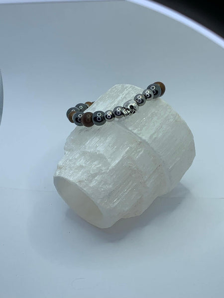 Hard Wired Bracelets Gaia's Designs charm, gunmetal, healing, hematite, stainless, stretch, wood