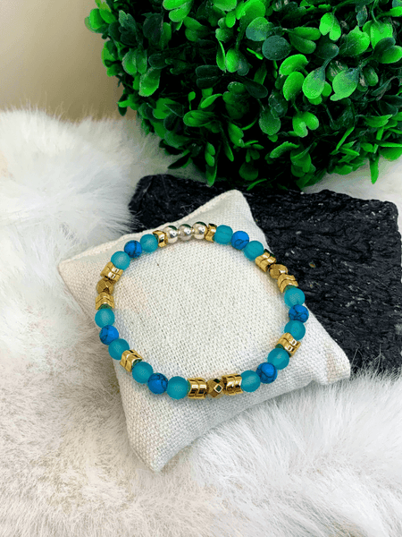 Ocean Sky Bracelets Gaia's Designs bracelet, glass, hematite, howlite, stretch, Summer