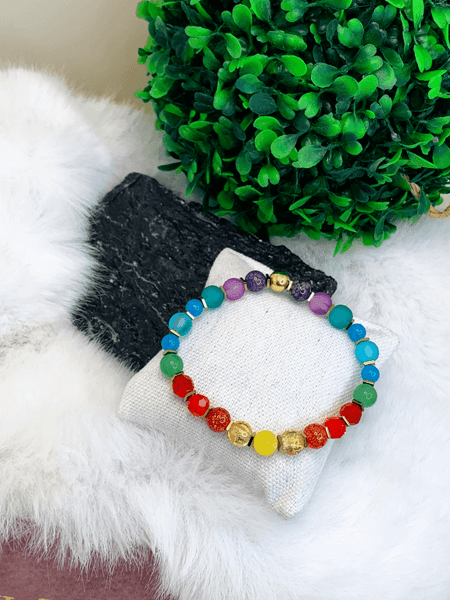 Rainbow Love Bracelets Gaia's Designs  glass, healing, hematite, stretch, Summer