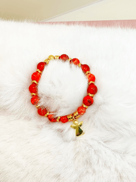 Angel Bracelet- Gold Bracelets Gaia's Designs charm, fire agate, glass, healing, hematite, Métis, stretch