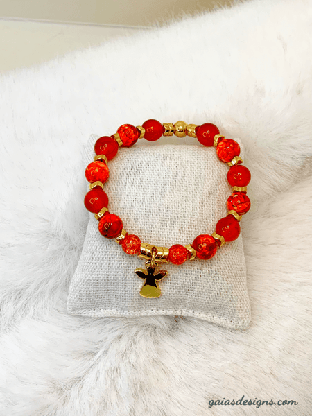 Angel Bracelet- Gold Bracelets Gaia's Designs charm, fire agate, glass, healing, hematite, Métis, stretch