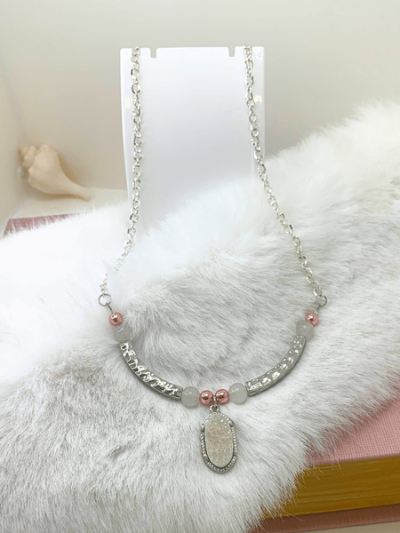 Angelic Druzy Necklaces Gaia's Designs anti tarnish, druzy, glam, hematite, rose quartz, silver plated