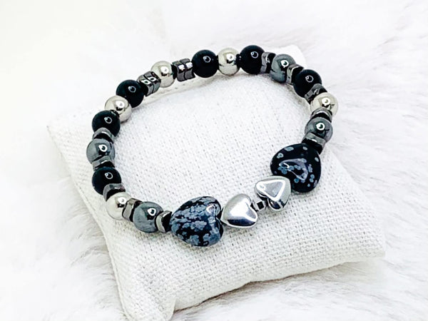 Charming Hearts Bracelets Gaia's Designs healing, hematite, obsidian, onyx, stretch