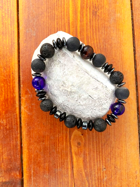 The Dawson Bracelets Gaia's Designs extra large bed, hematite, indian agate, mens line, quartz, stretch