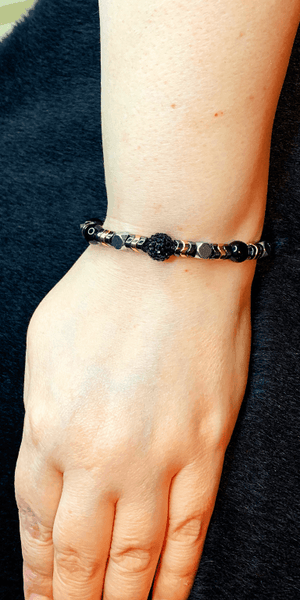 Chic 'n More Bracelets Gaia's Designs black onyx, bracelet, glam, healing, hematite, large bead, rhinestone, stretch