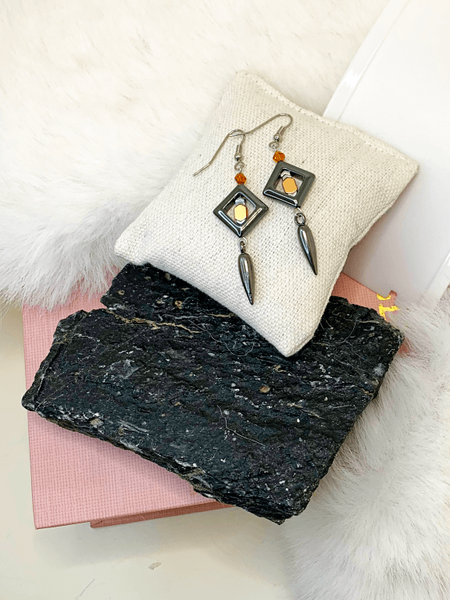Diamond Drop Earrings Gaia's Designs drop style, earrings, glam, healing, hematite, statement, Swarovski