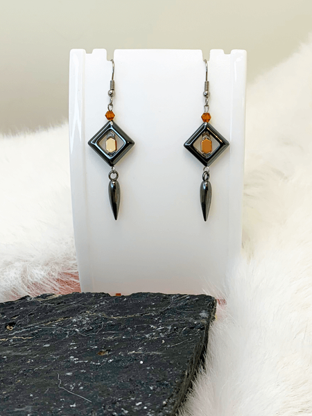 Diamond Drop Earrings Gaia's Designs drop style, earrings, glam, healing, hematite, statement, Swarovski