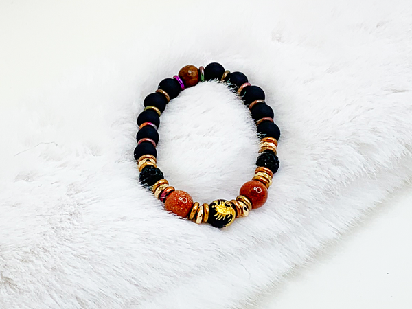 The Dragon Within Bracelets Gaia's Designs glam, glass, goldstone, healing, hematite, stretch