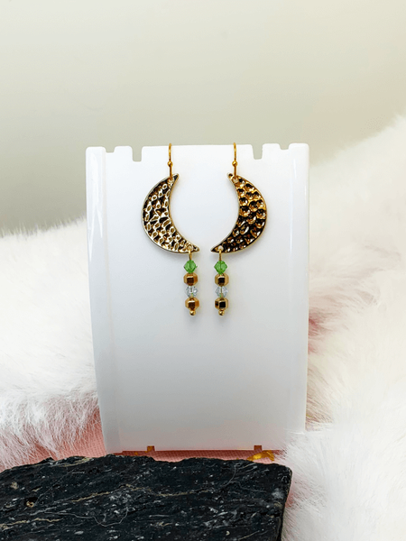 Golden Moon Earrings Gaia's Designs 18k plated gold, anti-tarnish, drop, earring, earrings, hematite, Swarovski