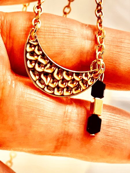 Golden Night Necklaces Gaia's Designs anti tarnish, charm, clasp, hematite, necklace, semi-precious, stainless