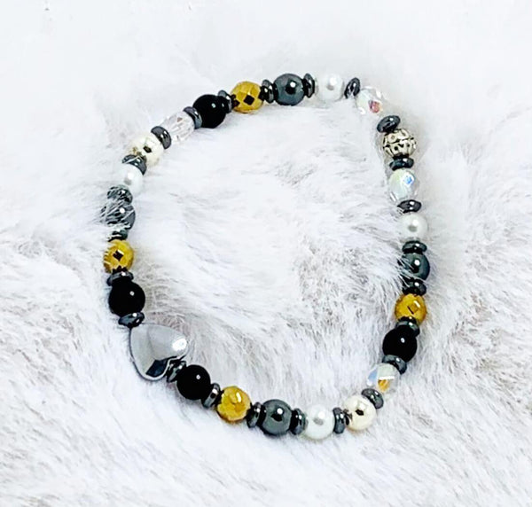 Heart's Delight Bracelets Gaia's Designs charm, healing, hematite, pearl, stretch