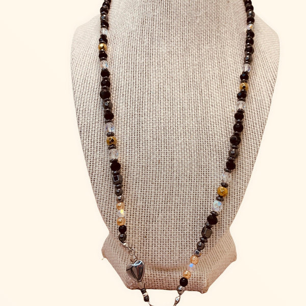 Lanyard 1 Necklaces Gaia's Designs crystal, glam, hematite, high fashion, lanyard