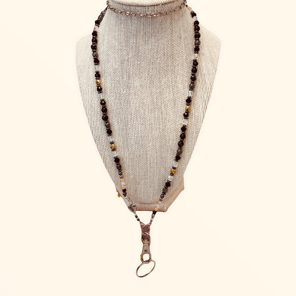 Lanyard 1 Necklaces Gaia's Designs crystal, glam, hematite, high fashion, lanyard
