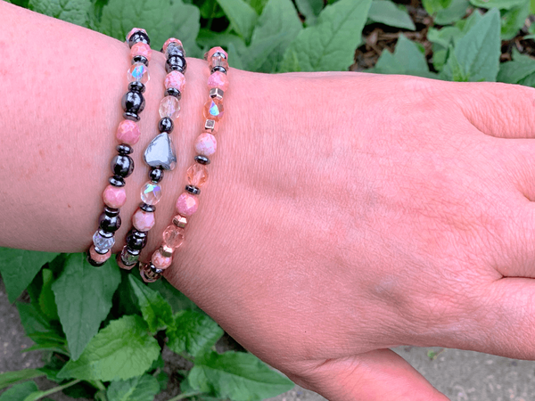 Just Peachy Bracelets Gaia's Designs crystal, czech, hematite, silver, style stacker