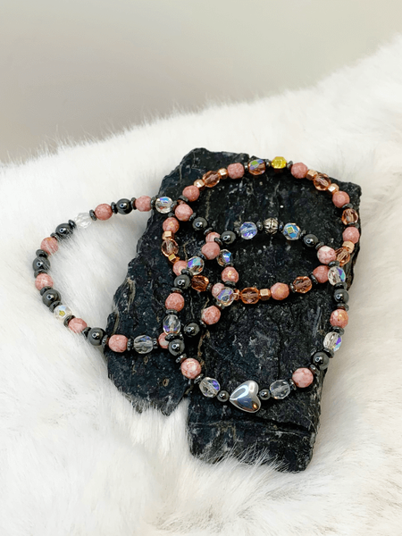 Just Peachy Bracelets Gaia's Designs crystal, czech, hematite, silver, style stacker