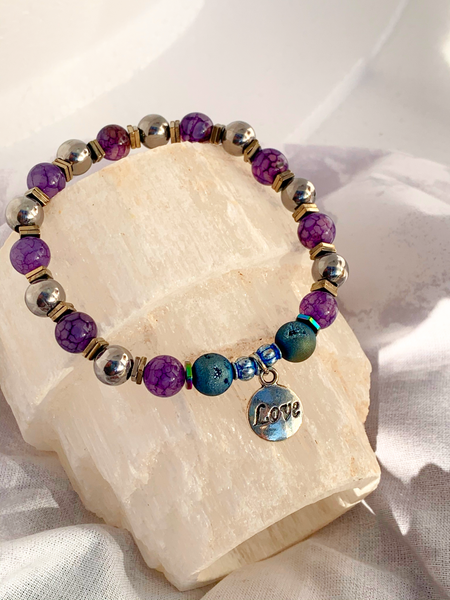 Love's Charm Bracelets Gaia's Designs charms, druzy, quartz, stainless, stretch
