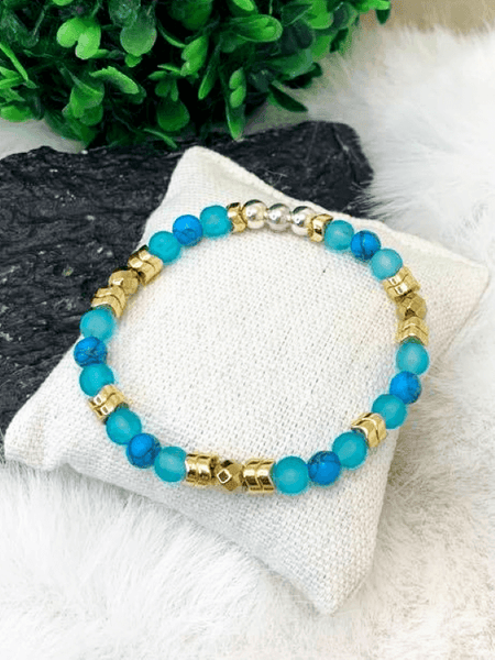 Ocean Sky Bracelets Gaia's Designs bracelet, glass, hematite, howlite, stretch, Summer