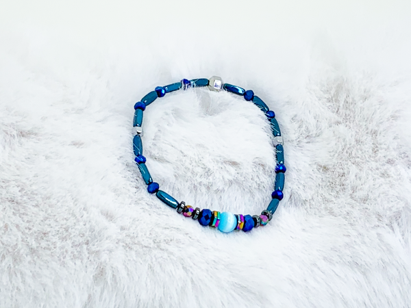 Refined Beauty Bracelets Gaia's Designs cat's eye, glam, glass, healing, hematite, semi-precious, stretch