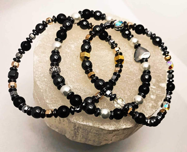 Style Stacker Bracelets Gaia's Designs crystal, glass, healing, hematite, pearl, stretch