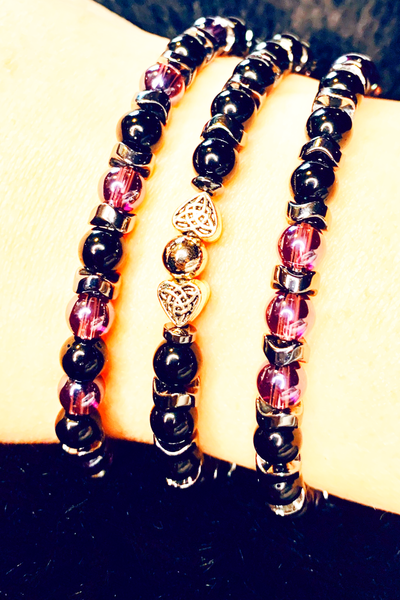 Triple Threat Bracelets Gaia's Designs glass, hematite, silver-plated, stacker
