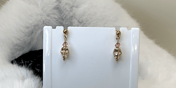 Mini Skullz Earrings Gaia's Designs  18k plated gold, hematite, Swarovski