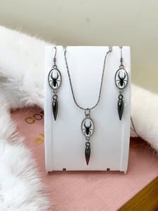Tricky Treat Necklace/Earrings Gaia's Designs  earring, healing, hematite, hypo-allergenic, rhinestone, stainless, stainless steel