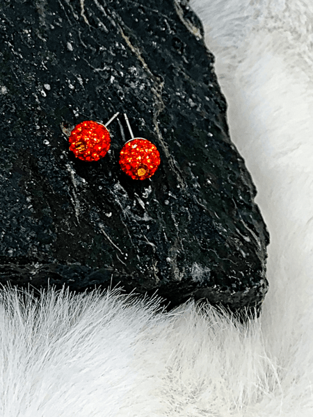 Glam Globes on Stainless - Orange Earrings Gaia's Designs glam, globe, rhinestone, stainless