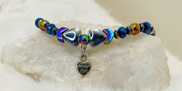 Cat's Meow Bracelets Gaia's Designs  bracelet, cat charm, fall, healing, hematite, stretch