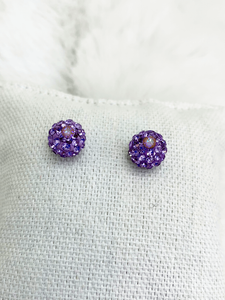 Glam Globes on Stainless -Lilac Glam Globes Stainless Gaia's Designs  earring, earrings, glam, globe, globes, rhinestone, stainless steel, stud