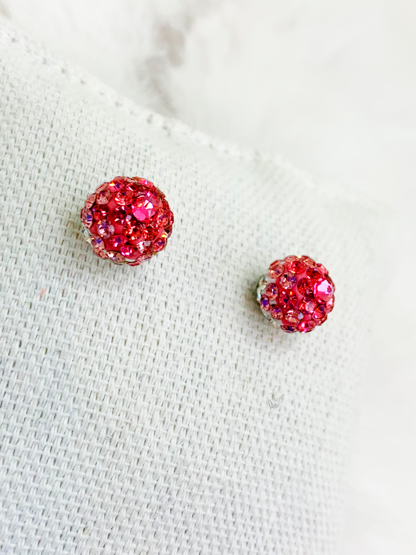 Glam Globes on Stainless- 2 Tone Pink and White Glam Globes Stainless Gaia's Designs earring, earrings, Glam, globe, globes, rhinestone, stainless steel, stud