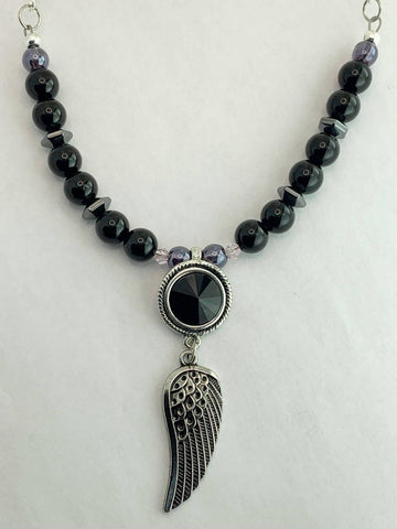 Winged Believer Necklaces Gaia's Designs charm, healing, hematite, onyx, stainless