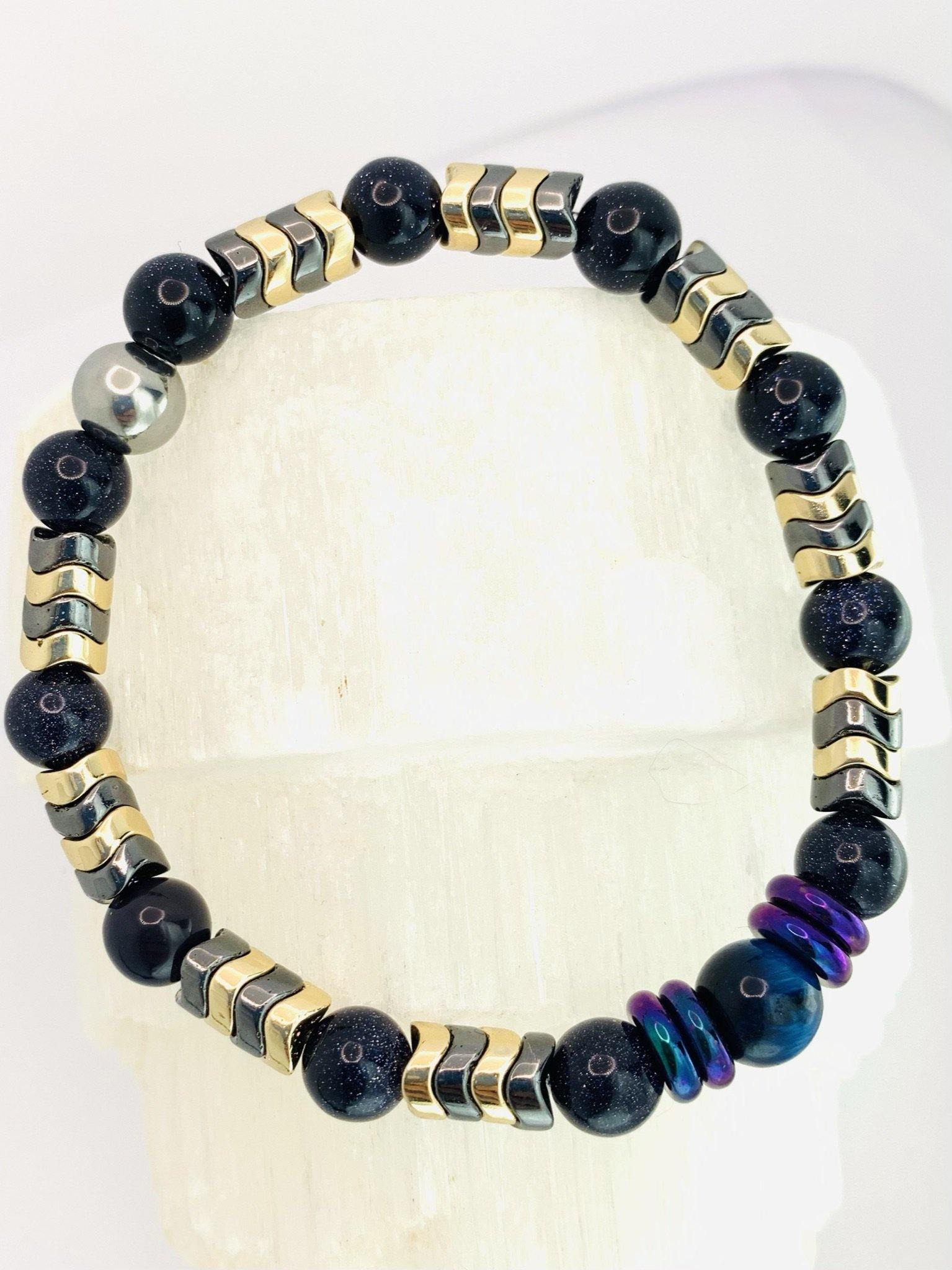 Starry Night Bracelets Gaia's Designs glass, healing, hematite, stretch, tiger's eye