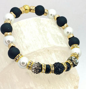 Nighttime Sparkle Bracelets Gaia's Designs glam, glass, healing, hematite, pearl, rhinestone, semi-precious, stretch