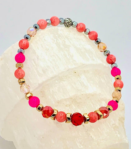 Shades of Pink Bracelets Gaia's Designs healing, hematite, quartz, rose quartz, semi precious, stretch