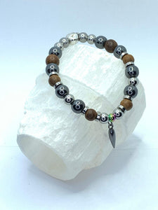 Hard Wired Bracelets Gaia's Designs charm, gunmetal, healing, hematite, stainless, stretch, wood