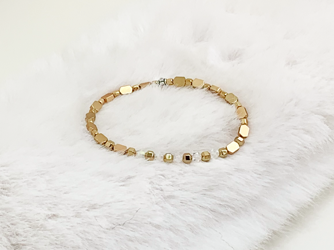 Dainty G Glam Bracelets Gaia's Designs crystal, healing, hematite, semi precious, stretch