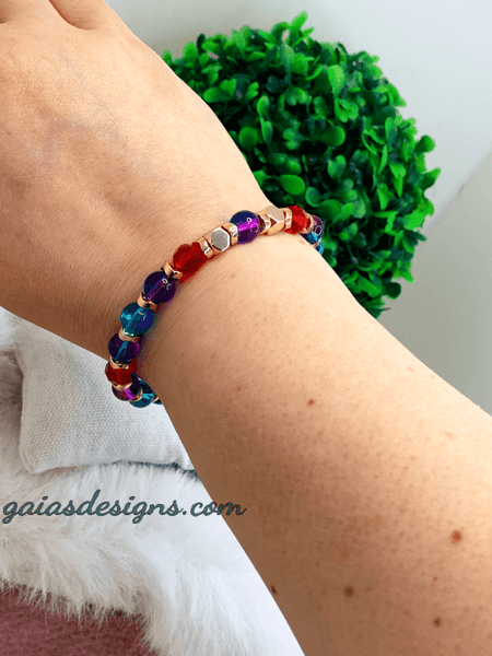 The Rainbow Collection Bracelets Gaia's Designs crystal, glass, gold, rainbow, stretch, style stacker, Summer