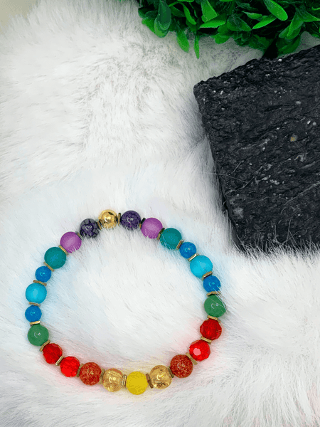 Rainbow Love Bracelets Gaia's Designs  glass, healing, hematite, stretch, Summer