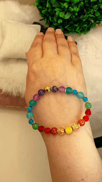 Rainbow Love Bracelets Gaia's Designs  glass, healing, hematite, stretch, Summer
