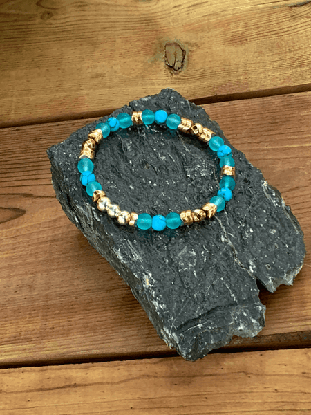 Ocean Sky Bracelets Gaia's Designs bracelet, glass, hematite, howlite, stretch, Summer