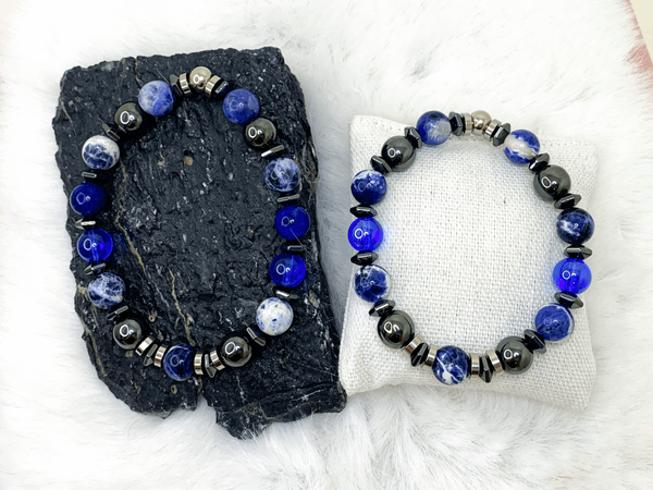 Oceans Bracelets Gaia's Designs couples, duo, healing, hematite, set, sodalite, stainless, stretch