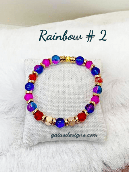 The Rainbow Collection Bracelets Gaia's Designs crystal, glass, gold, rainbow, stretch, style stacker, Summer