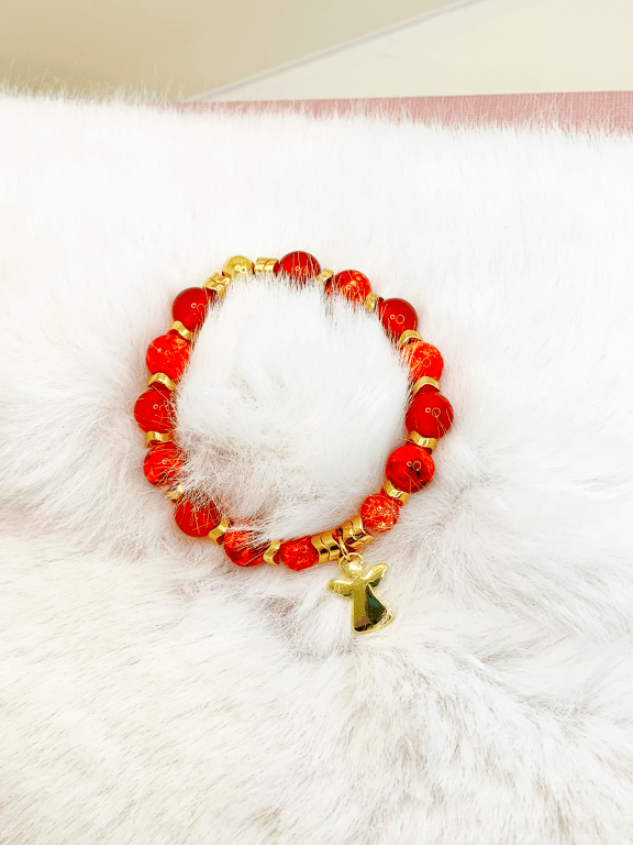 Angel Bracelet- Gold Bracelets Gaia's Designs charm, fire agate, glass, healing, hematite, Métis, stretch