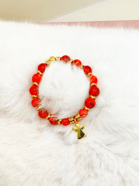 Angel Bracelet- Gold Bracelets Gaia's Designs charm, fire agate, glass, healing, hematite, Métis, stretch