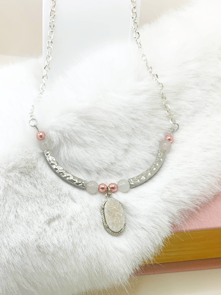 Angelic Druzy Necklaces Gaia's Designs anti tarnish, druzy, glam, hematite, rose quartz, silver plated