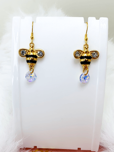 Bee-zy Earrings Gaia's Designs 14k gold plated, drop, earring, glam, gold metal, rhinestone, Swarovski