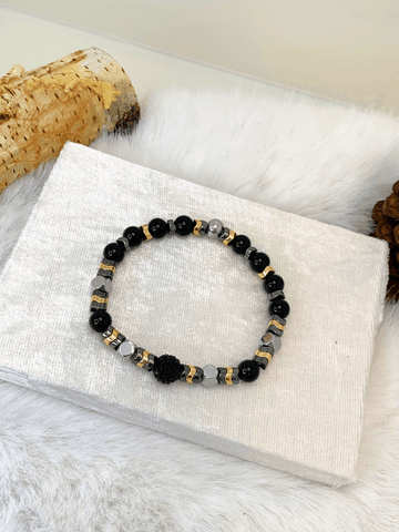 Chic 'n More Bracelets Gaia's Designs black onyx, bracelet, glam, healing, hematite, large bead, rhinestone, stretch